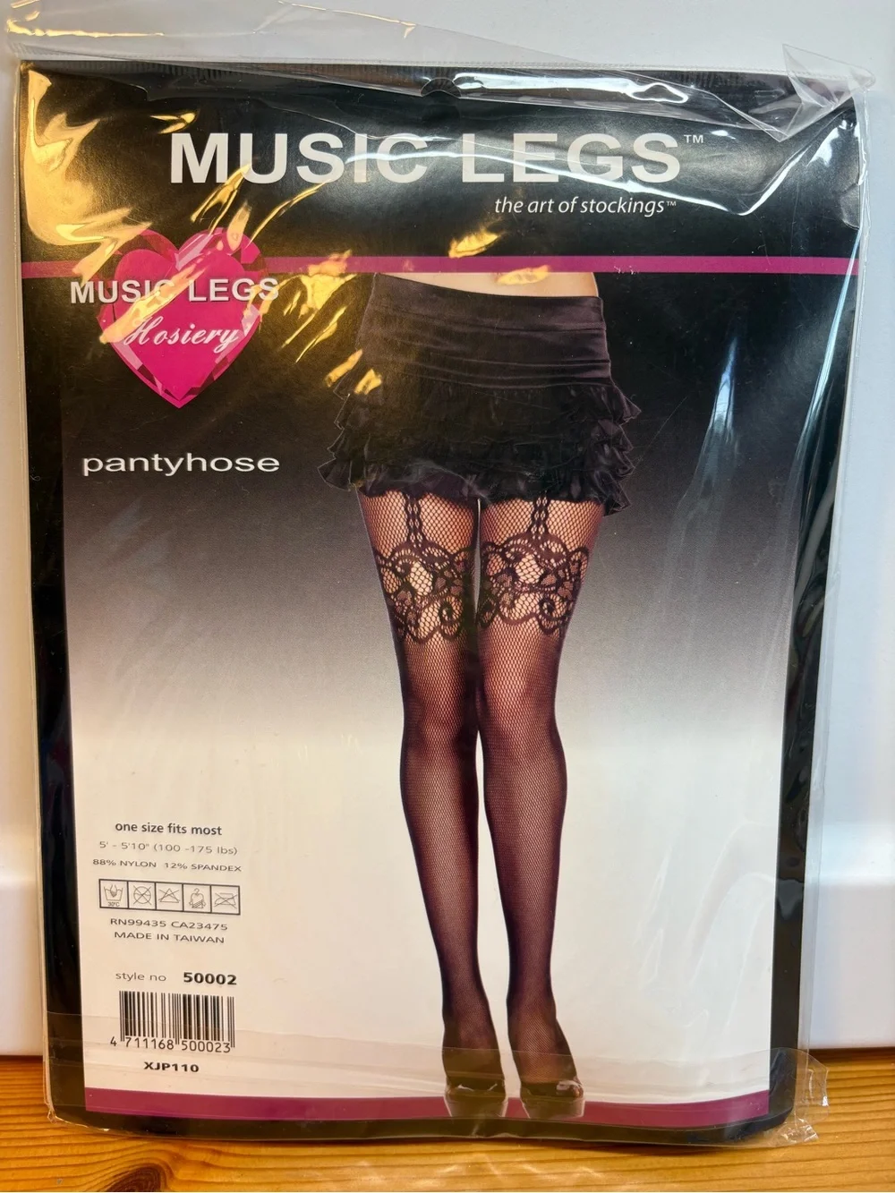 Music Legs Black Lace Suspender Fishnet Pantyhose Sz. One size fits most